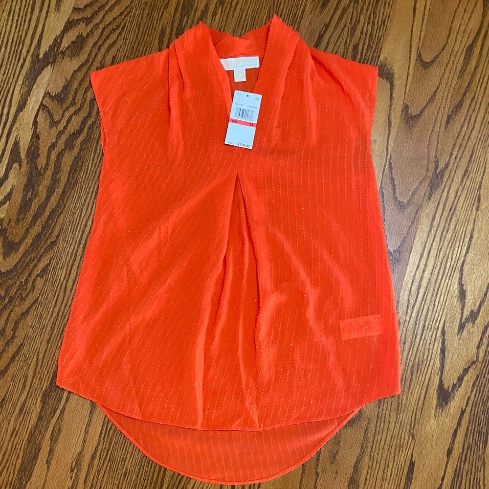 Michael Kors Sleeveless V-Neck Sparkle Optic Orange Top Size XS NWT